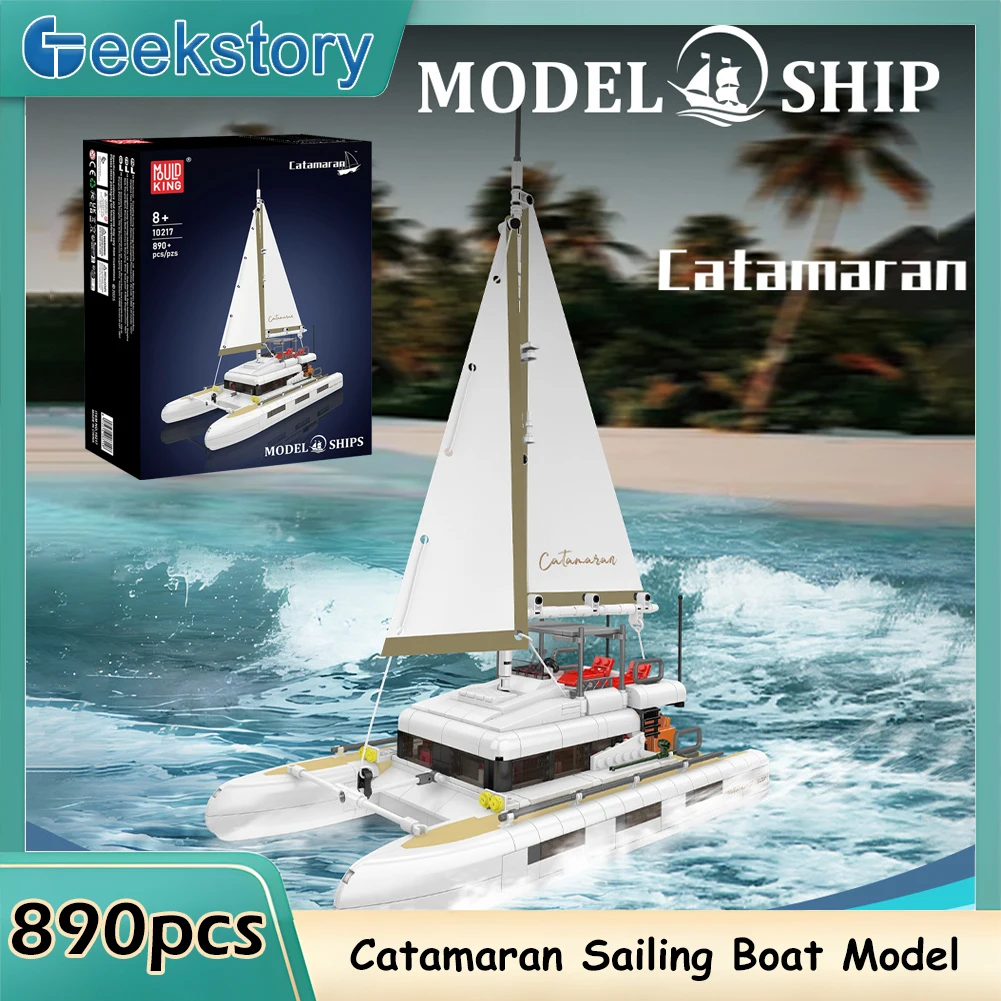 

Mold King 10217, Катамаран, модель парусной лодки, набор строительных блоков, креативная морская сборка «сделай сам», развивающая игрушка в подарок