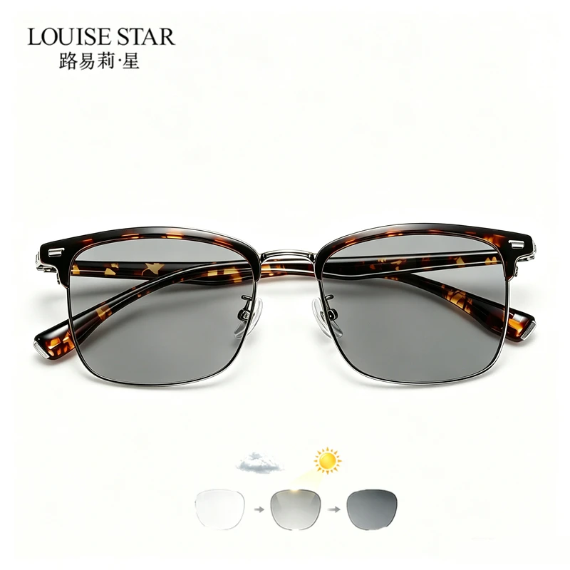 Photochromic Reading Glasses Men Women Tortoiseshell Browline TR Alloy Frame Anti‑UV Anti Blue Light Presbyopia Eyeglasses