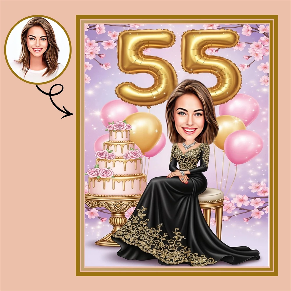 

Custom 50th Woman Cartoon Portrait Poster Birthday Caricature Prints 60th Birthday Cartoon Canvas Painting Personalized Gifts