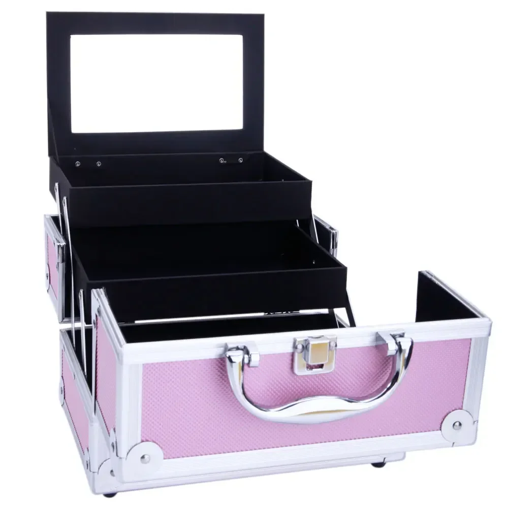 Make-up-Zugetui aus Aluminium, Schmuckschatulle, Kosmetik-Organizer mit Spiegel, 22,9 x 15,2 x 15,2 cm, Rosa