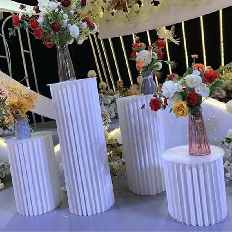 4pcs Paper Folding Cylinder Pedestal Display Rack Art Pillars Holder For DIY Wedding Holiday Dessert Cake Table Stand Columns