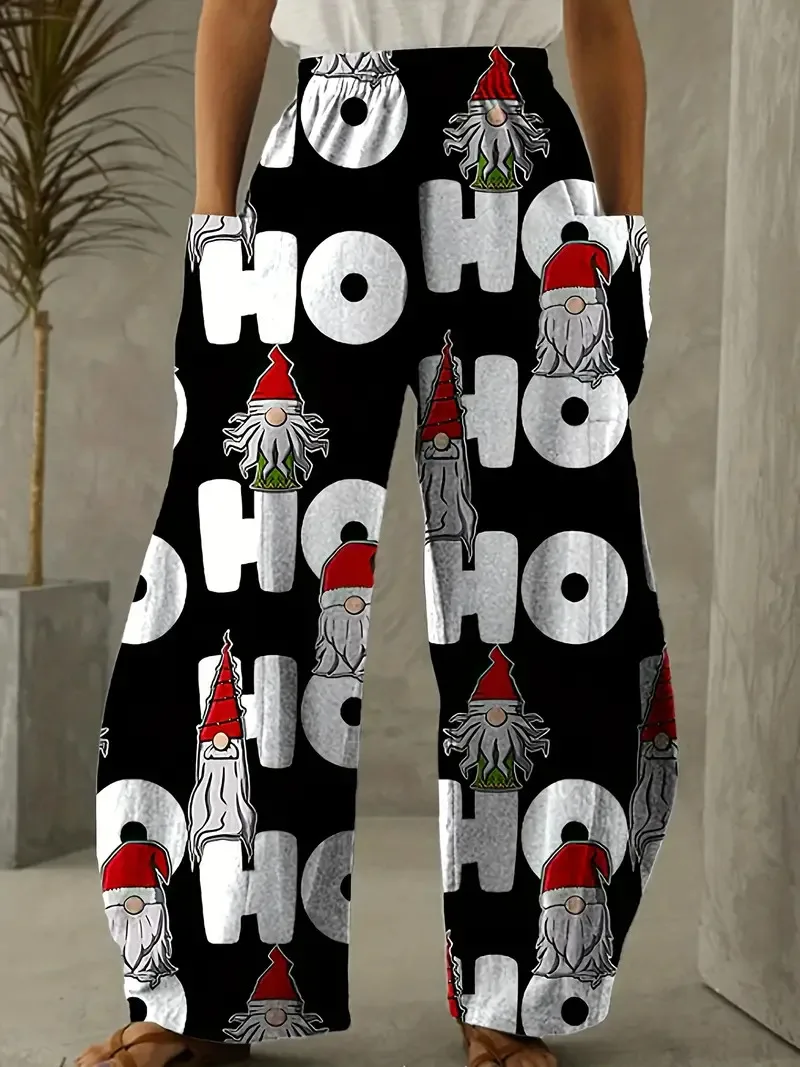 

Spring And Summer Christmas Element Pattern Casual Loose 3d Digital Cross-Border Fashionable Wide Leg PantsWC5