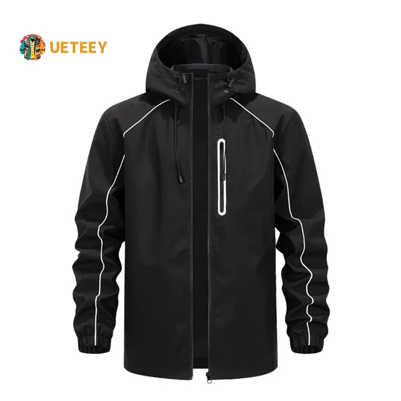 

UETEEY Men's Windproof Hooded Jacket Outdoor Sports Casual Loose Fit Multi-Pocket Coat Men Fashion Streetwear Daily Hiking