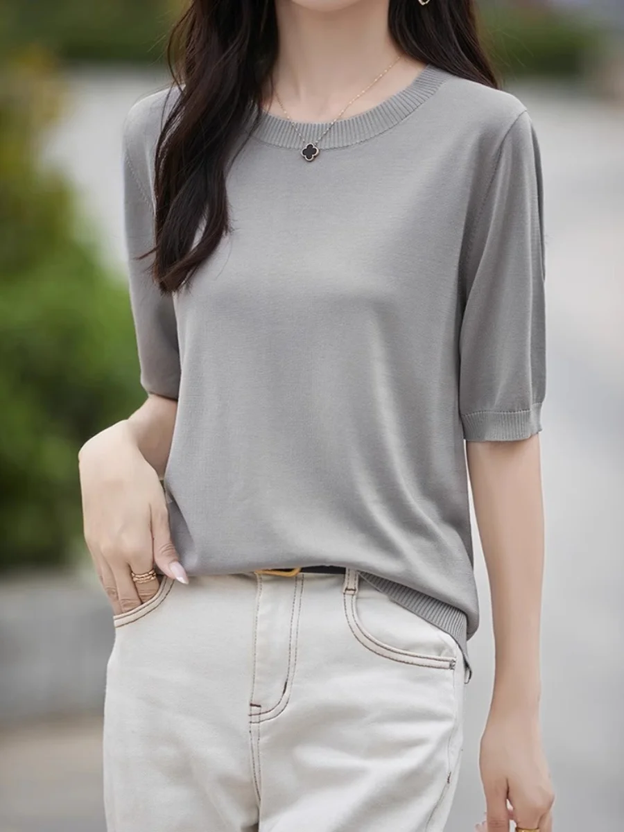 

Женский вязаный топ-пуловер из тонкой пряжи средней толщины, прямого кроя, для весенних поездок на работу