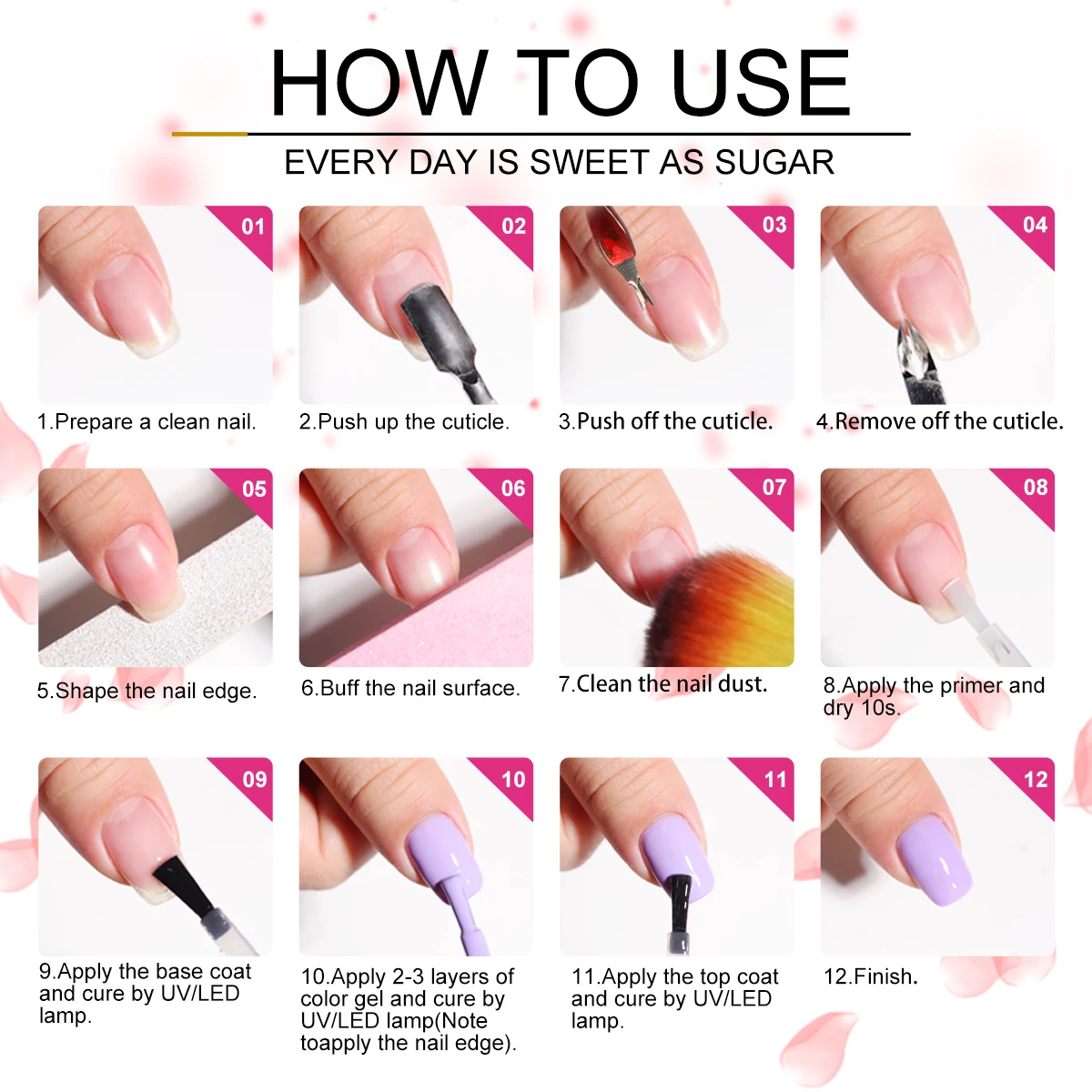 Gel polish set arranged in neat display for manicure kit