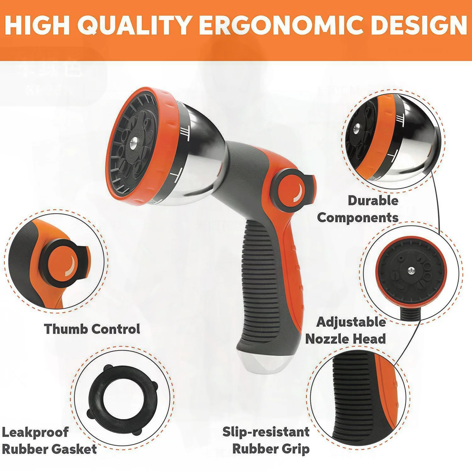 

Садовый водяной пистолет высокого давления из цинкового сплава, прочный резиновый регулируемый многофункциональный пистолет-распылитель для автомойки