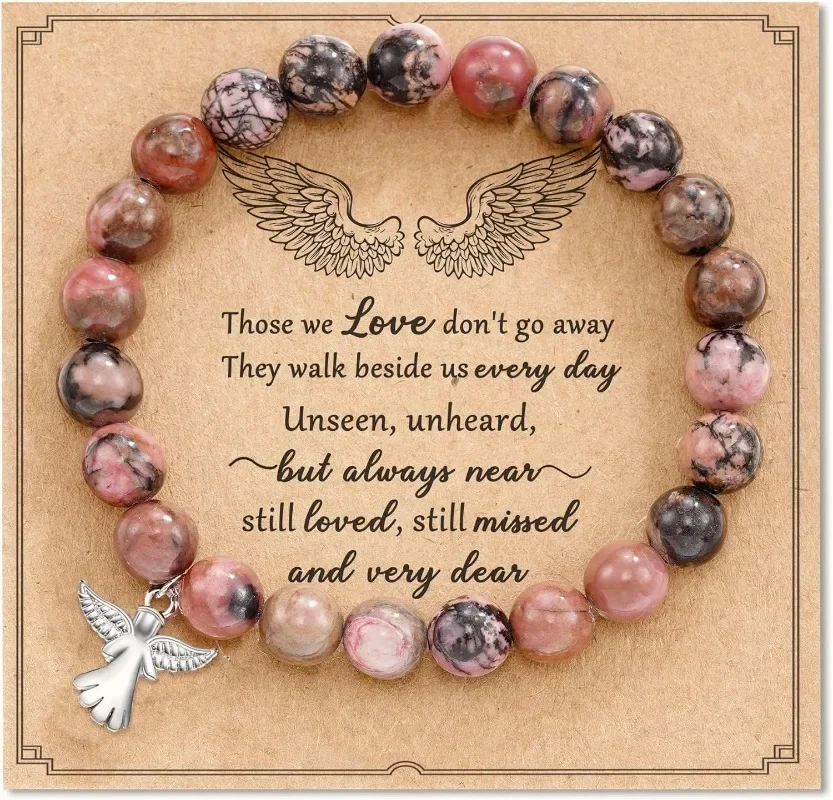 Sympathy Gift for Loss of Loved Ones, Natural Stone Healing Rhodochrosite Bracelets Memorial Bereavement Gifts for Women/Girls