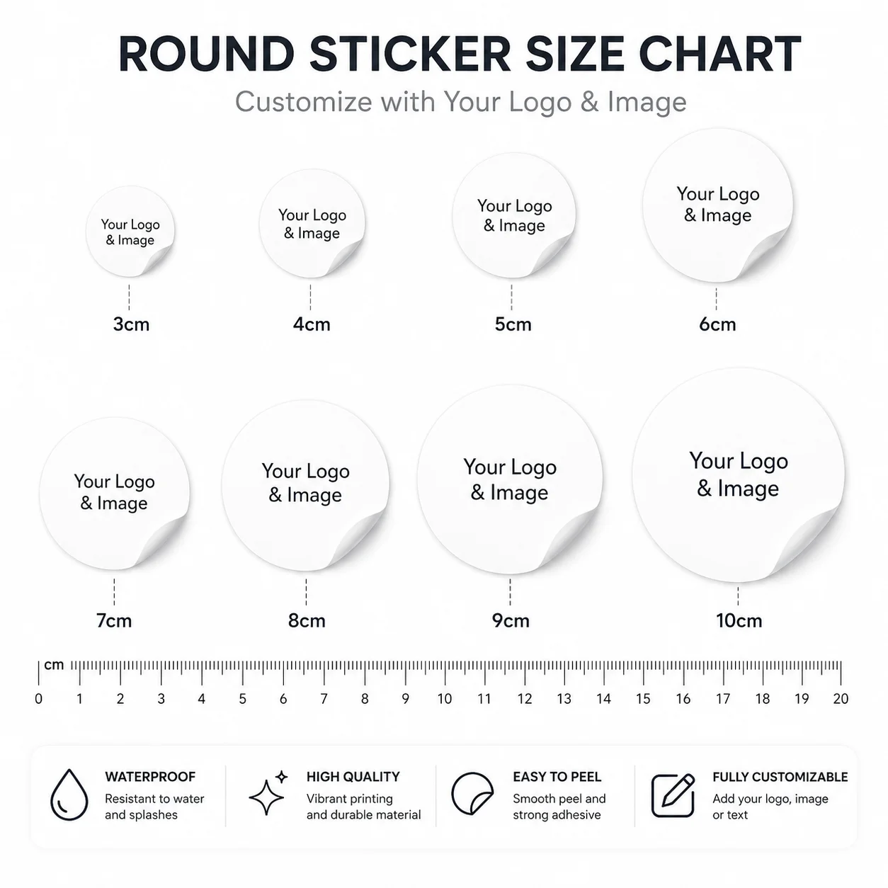 100/200Pcs Custom Logo Stickers Personalized Photo Text Labels 1.18- 3.94inch Various Sizes Customizable Pattern Labels Suitable for Wedding Birthday Invitations Thank You Cards Party Gift Packaging