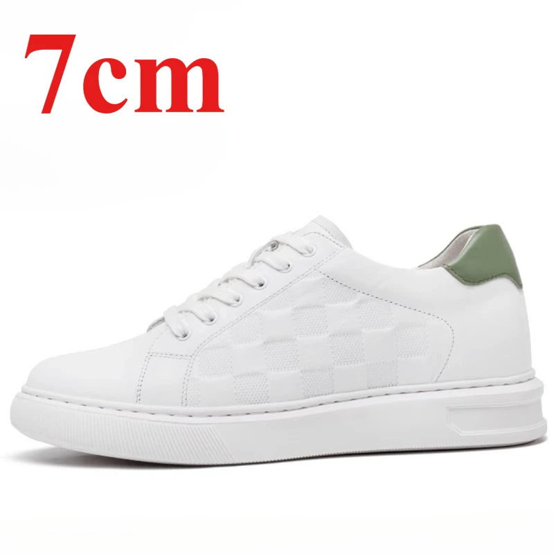 

Invisible Inner Heightening Shoes for Men's Elevated 7cm Genuine Leather White Sneakers Versatile Sports and Casual Board Shoes