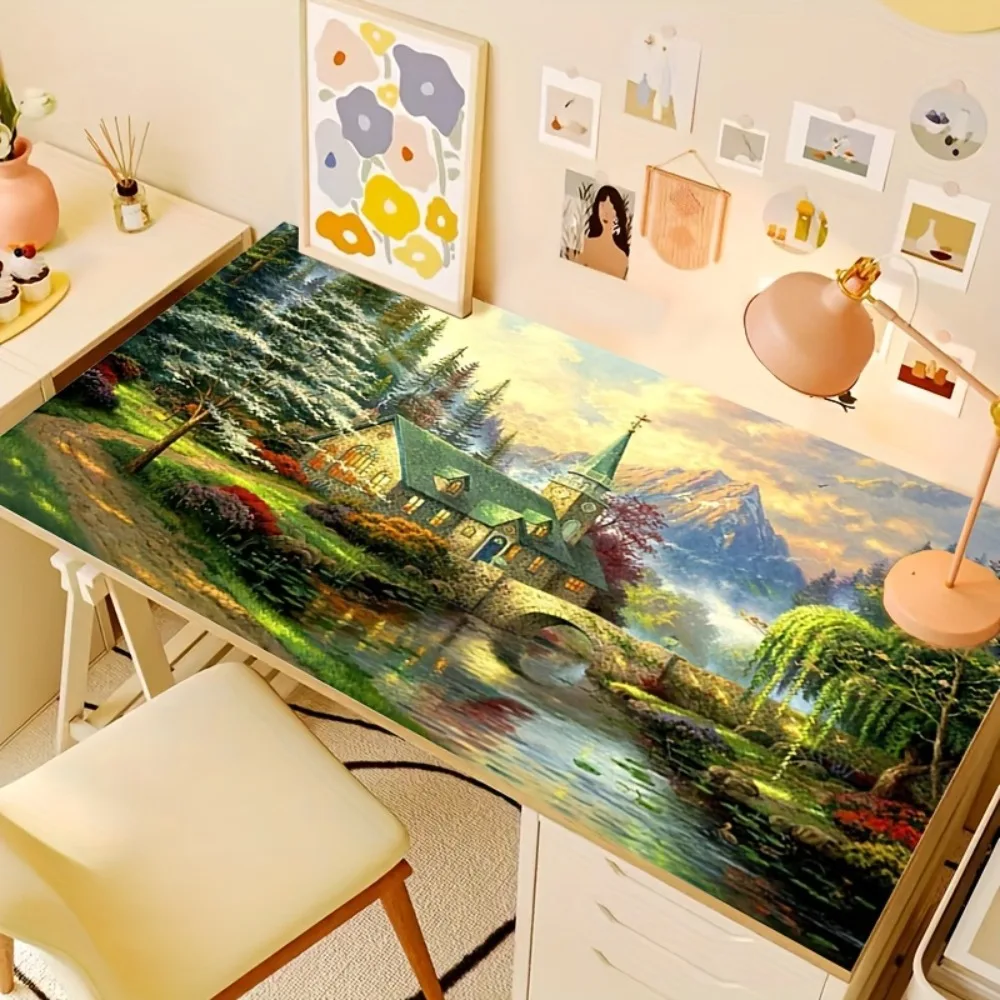 Extra Large Scenic Mouse Pad with AntiSlip Rubber Base - Vibrant Landscape Design for Office, Study, and Gaming Durable Stitched