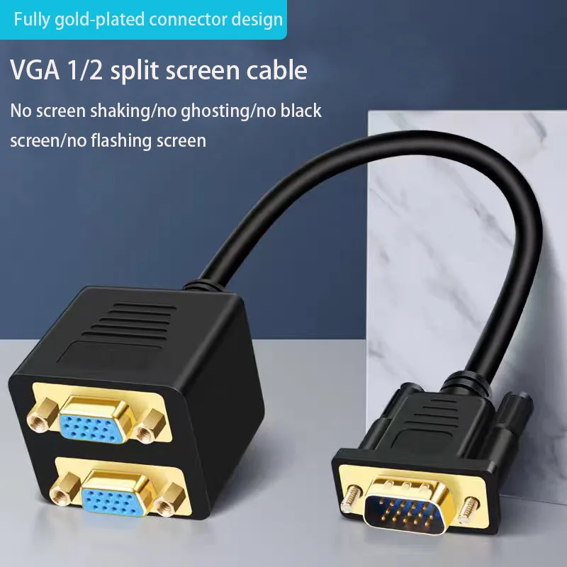 VGA One In Two Cable Computer Monitor Screen Splitter, 1 In 2 Out, 1 To 2 Out, 1 To 2 Connecting Cable, 1 To 2 Female