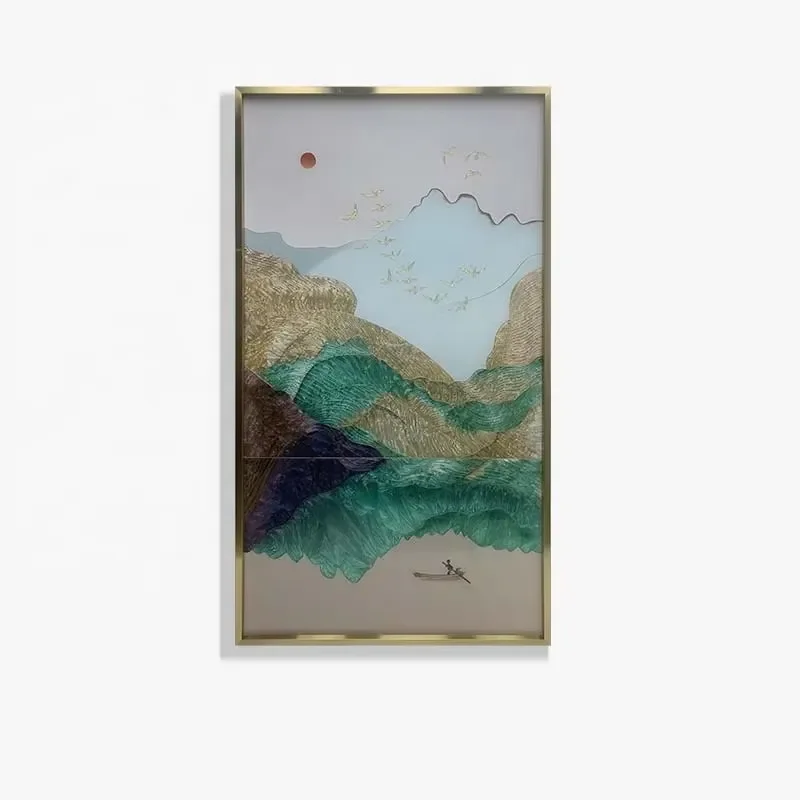 Arte Decorativa em Aço Inoxidável JZ com Moldura, Pintura em Esmalte de Paisagem Abstrata, Arte de Parede 3D Feita à Mão
