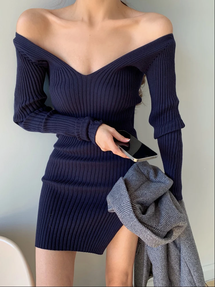 

Elegant Sexy Vestido Thick New Dresses Korean Sweater Dress Women 2022 Warm Knitted Woman Winter Solid Autumn Clothing Vintage