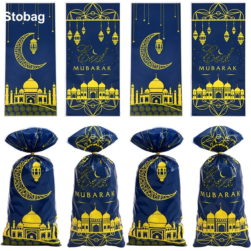 

StoBag 100pcs Eid Mubarak Ramadan OPP Candy Bags Moon Flat Pocket Gift Packaging Storage Pouches Festival Birthday Party Favors