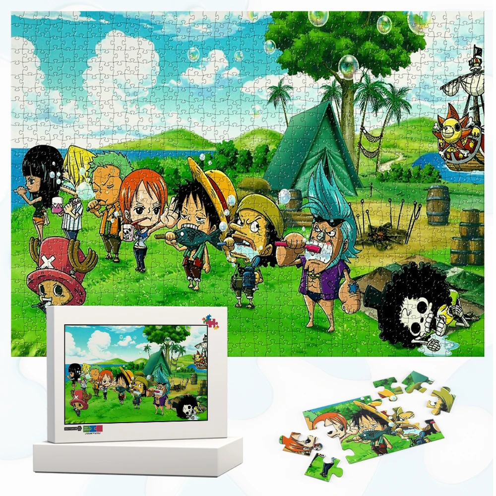 

One Piece Characters Jigsaw Puzzles Cute Straw Hat Pirates Cartoon Unique Design DIY Large Puzzle Toys Fun Family Game for Adult