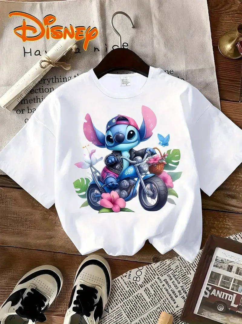 

2025 Женская повседневная удобная уникальная черная футболка с круглым вырезом и короткими рукавами с принтом Disney с уникальным улыбающимся лицом