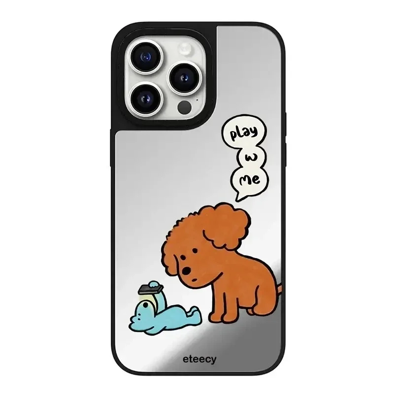 

Cute Dog Friend Skateboard Mirror Phone Case Cover for iPhone 11 12 13 14 15 Pro Max Case for iPhone 15 Pro Max