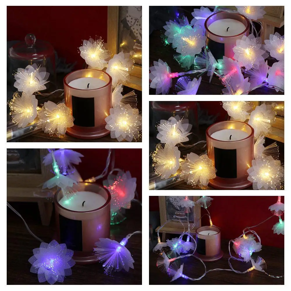 LED Fiber Optic Flower String Lights Flash Double Layered Fairy Lamps Battery Powered Christmas Tree Flower Lights