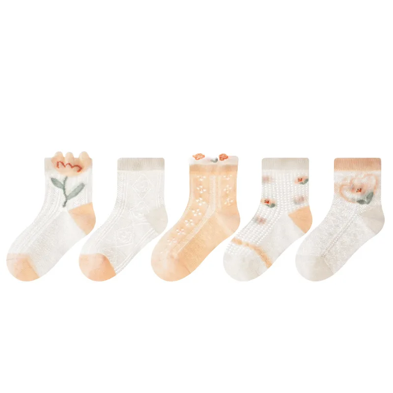 5Pairs Cartoon Childrens Mesh Socks Ultra Thin Breathable Kawaii Kids Clothing for Girls 1-12Years