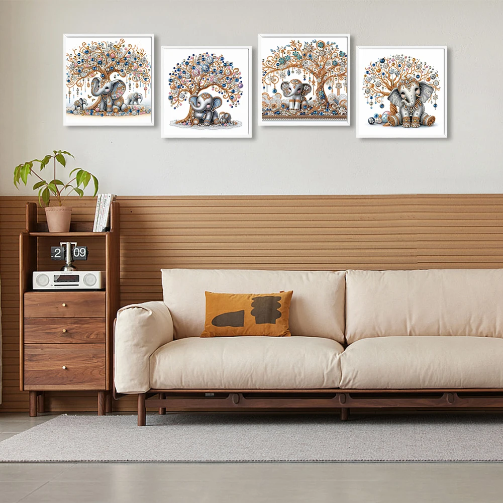 

4pcs Elephant 5D DIY Partial Special Shaped Drill Diamond Painting Kit 40x40cm