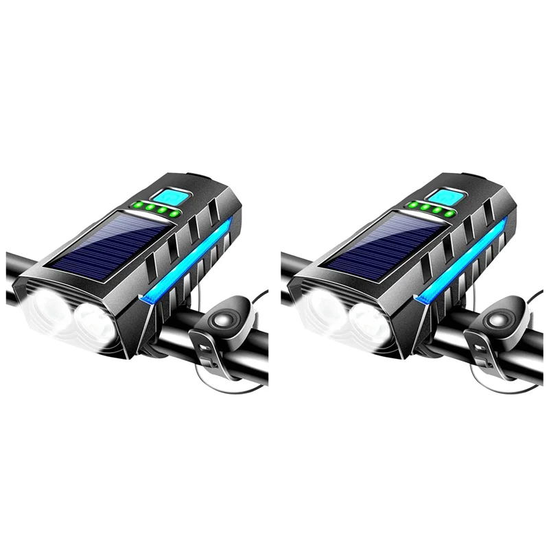 

A51Q-2X Solar Road Bike Frontlamp USB Rechargeable Cycling Lantern Power Display High Bicycle Flashlight B