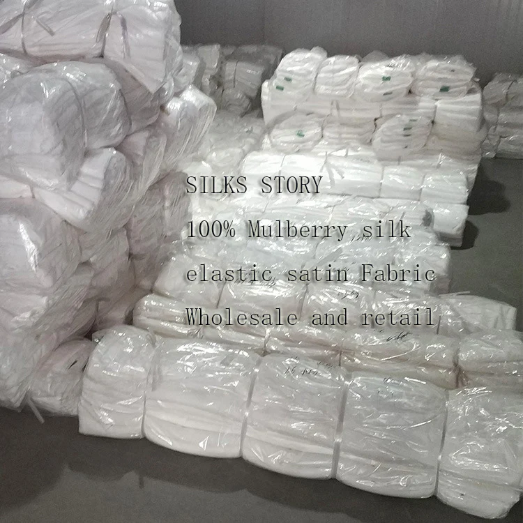 SILKS STORY White 100% Mulberry silk elastic satin Fabric Wholesale retail Can be printed dyed manufacturers sell directly cheap