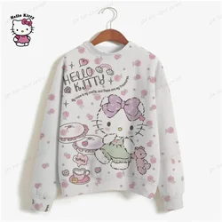 Casual HELLO KITTY Print Sweatshirt Women Fashion Cartoon Long Sleeve Loose Hoodies Y2k Streetwear 2024 Autumn Lady Pullovers