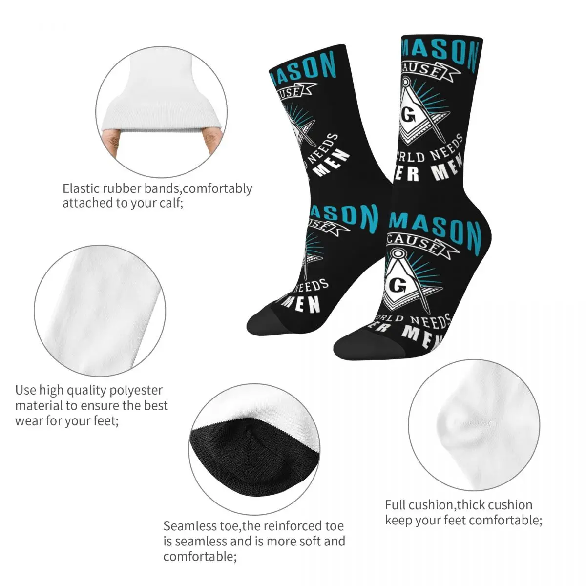 Happy Men's Socks Masonic Secret Society Retro Freemason Hip Hop Novelty Crew Sock Gift Pattern Printed