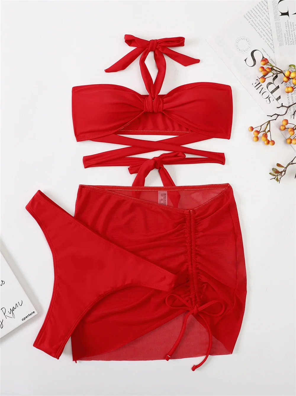 

Сексуальное бандажное бикини Extrem Bandeau Купальник Холтер Push Up Купальники Юбка Женские пляжные бикини Y2K Отпускные наряды Купальные костюмы