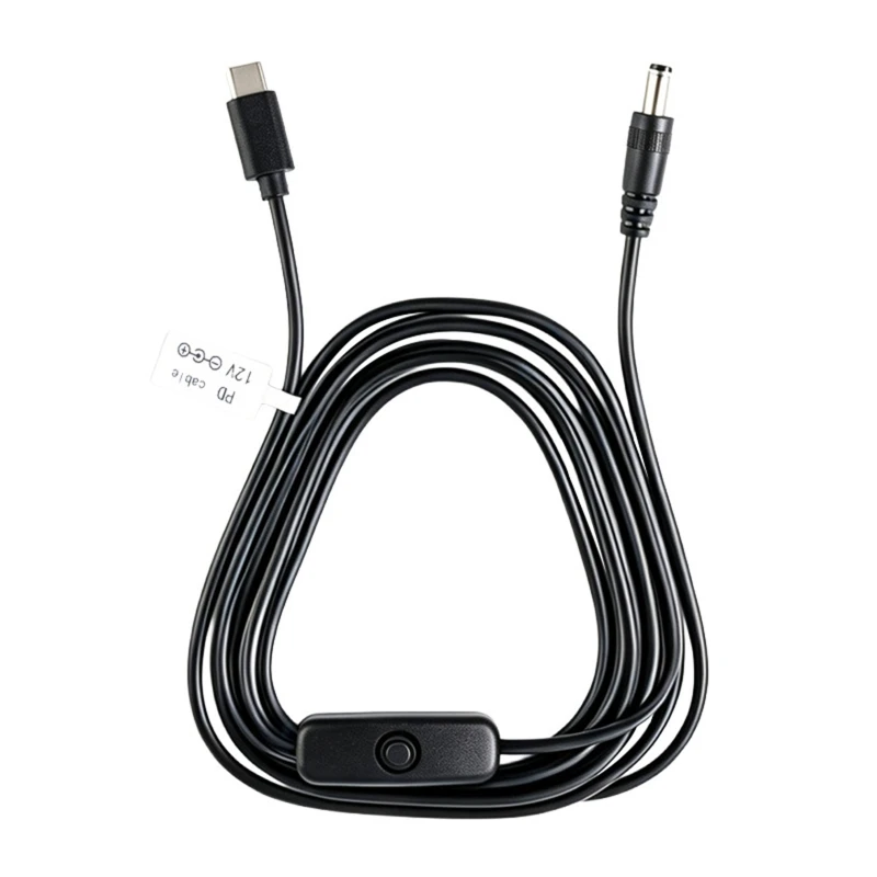 Desk Fan Power Cable with USB C PD to 12V Output, 5.5X2.1Mm Barrels Connectors, Inlines Switches for Routers Camera Lamp W8KE