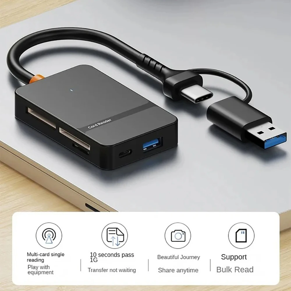 Kebidumei USB C 8-in-1 Card Reader Multi-functional Card Reader Adapter Support SD/TF/CF/MS 5Gbps Write Read U Disk Flash Reader