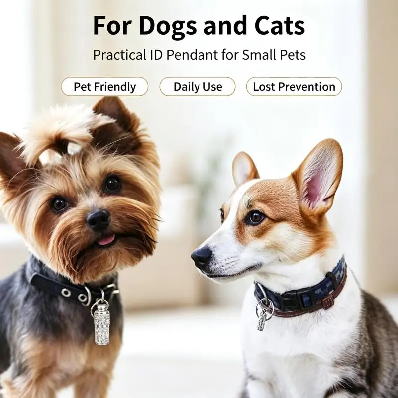 Dog Cat Storage Tube Anti Lost Address Label Pet Name Address ID Tags Mini Metal Collar Tube Necklace Pendants Pitbull Collars