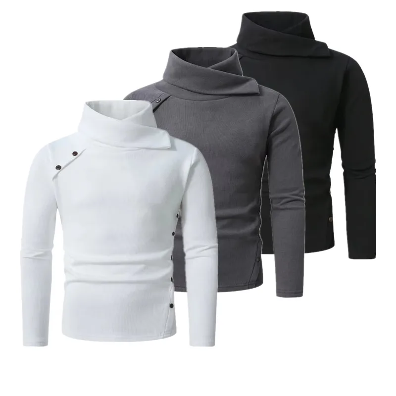 

Men's British Style, Chunky Collar Long-Sleeve Solid-Color Knit Sweater, Fall/Winter Fashionable Warm Pullover