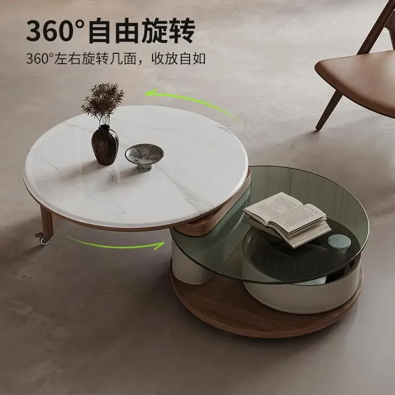 طاولة قهوة دوارة متعددة الوظائف من حجر الكريستالات الدقيقة #2