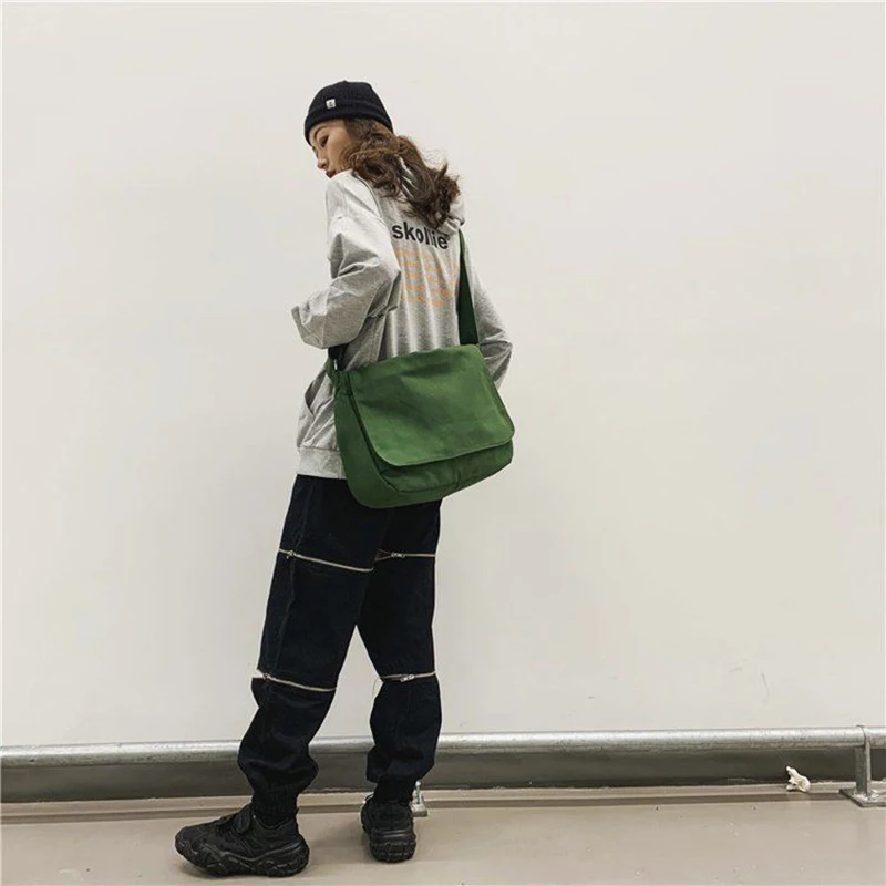 Ins Japanese Harajuku Large Capacity Canvas Bag Female Casual Work Style Postman Bag Korean Student One Shoulder Messenger Bag