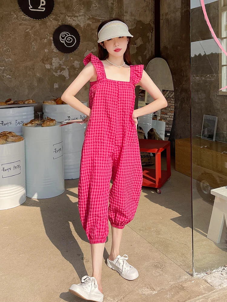 

Корейские клетчатые комбинезоны-полукомбинезоны для женщин: летняя новинка, маленький размер, премиум-класс, очень красивые, модные, молодежные, цельные брюки