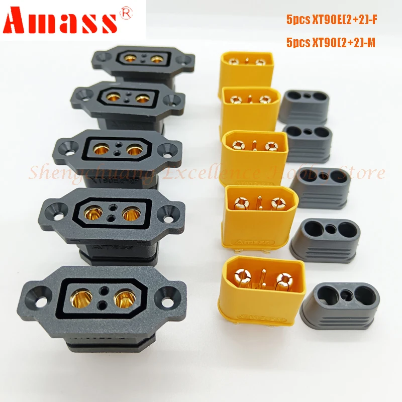 5 пар оригинальных AMASS XT90E (2 + 2)F 50A фиксированная розетка с сигнальным штифтом, позолоченный разъем XT90 (2 + 2) XT90 для автомобильного дрона FPV