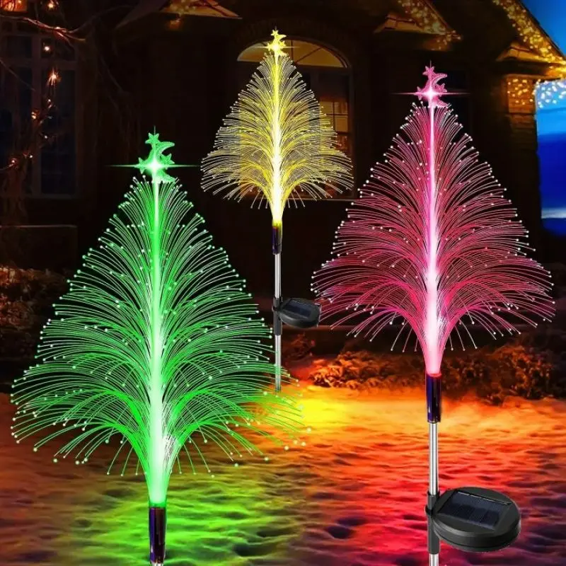 

1pc LED Solar Christmas Tree Lights Solar Fiber Optic Garden Lights 7 Color Changing Waterproof Solar Lights for Yard Xmas