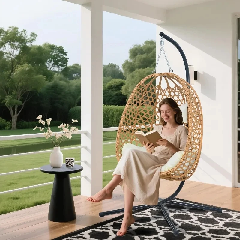 EortheX Hanging Cushions – Comfortle Rattan Swing Chair with Stand Patio, Garden, or Balcony – Stylish and