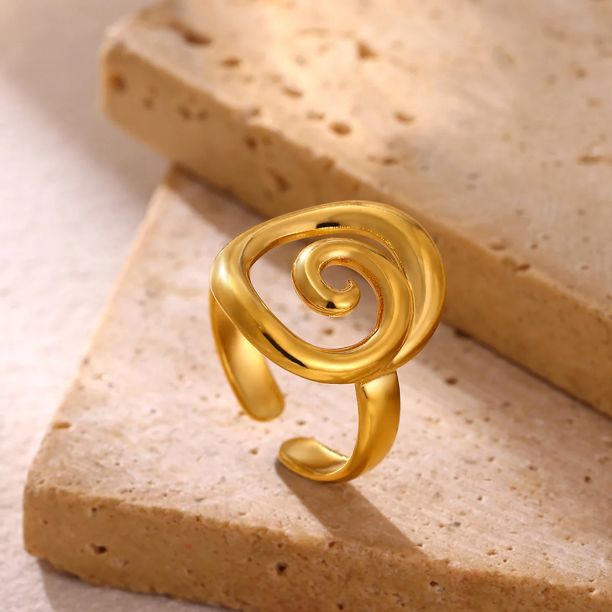 Trendy Spiral Vortex Ring for Women 18K Gold Plated Stainless Steel Charm Finger Simple Jewelry Accessories