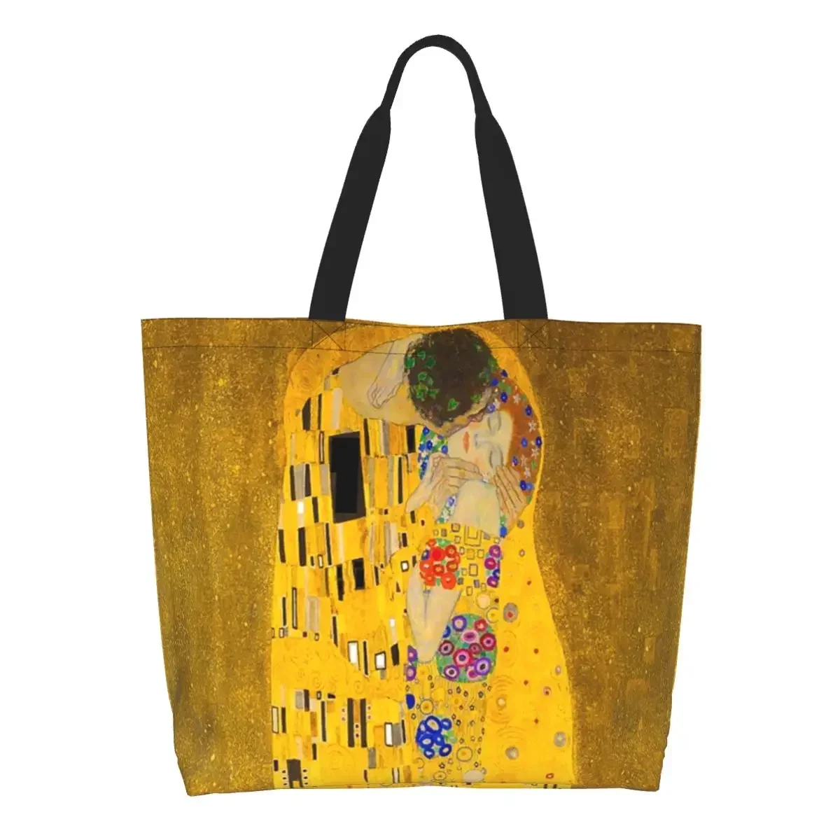 

The Kiss By Gustav Klimt Grocery Shopping Bag Print Canvas Shopper Tote Shoulder Big Capacity Portable Symbolism Art Handbag