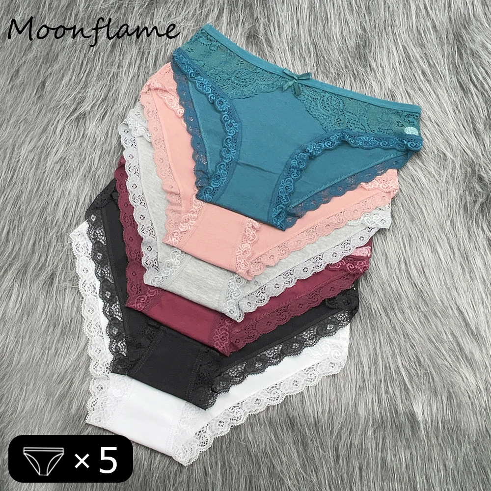 Moonflame 5 Pcs / Lots Underwear Girls Low Rise Cotton Briefs Sexy Lace Women's Panties