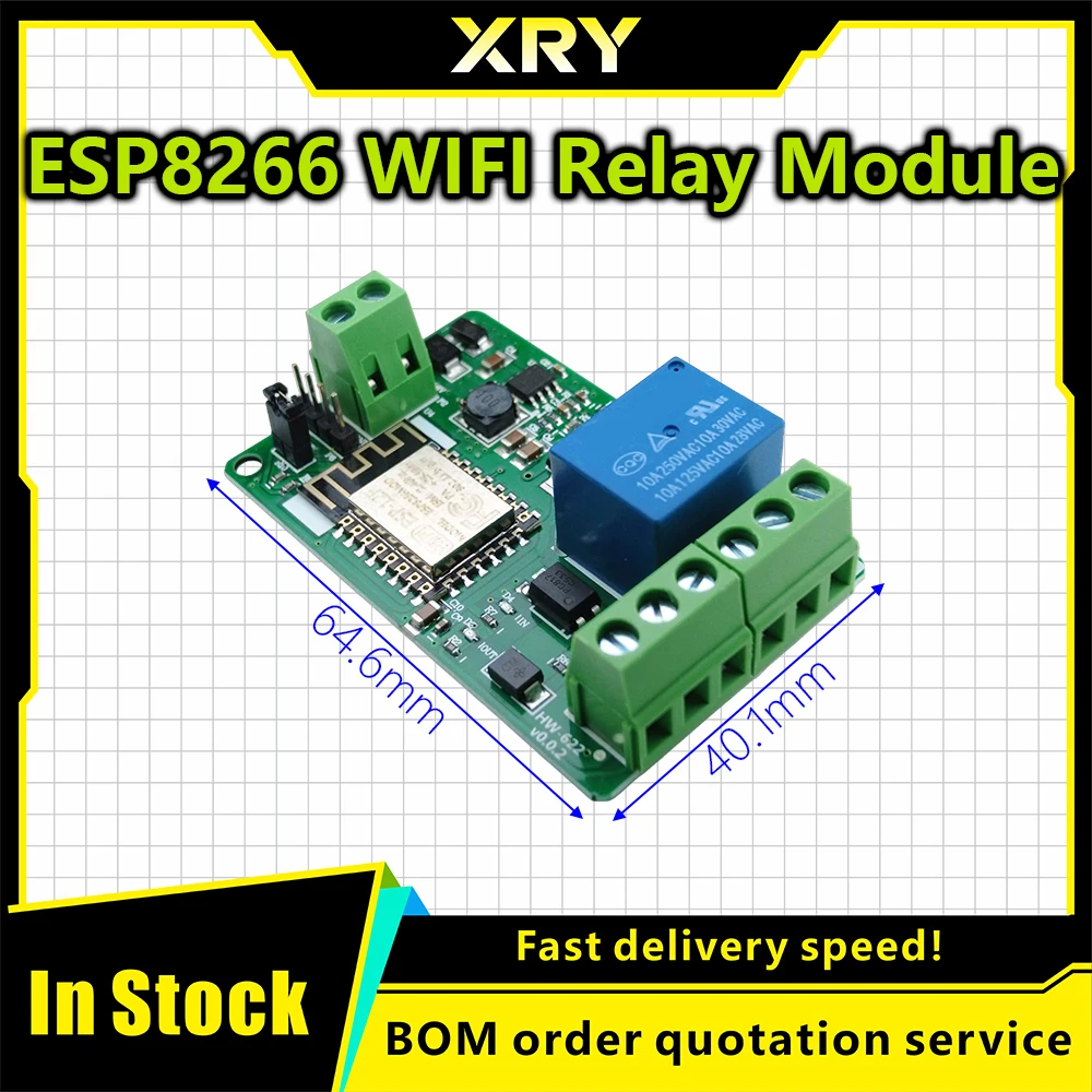 XRY ESP8266 ESP-12F Module 1 Channel Relay Shield Overcurrent Protection Wi-Fi Relay Module 10A DC 7-30V