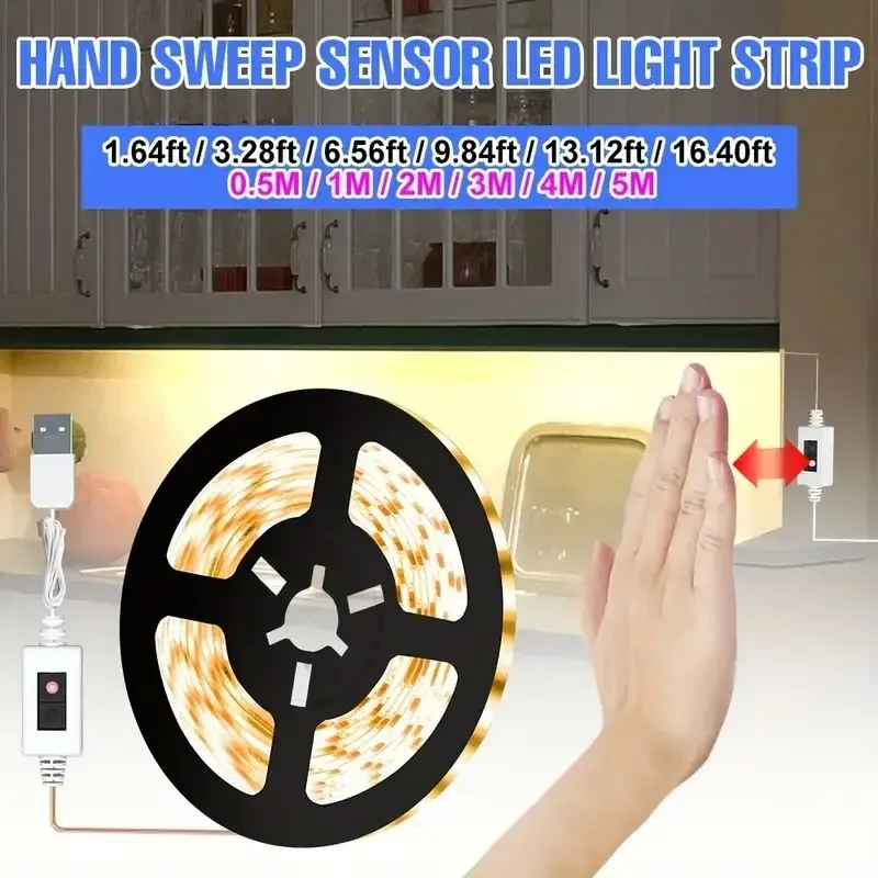 LED Light Strip Hand Scan Sensor Light DC5V Body Sensor Light Flexible Light Strip for Stairs Corridors Mirrors Cabinets Bedroom