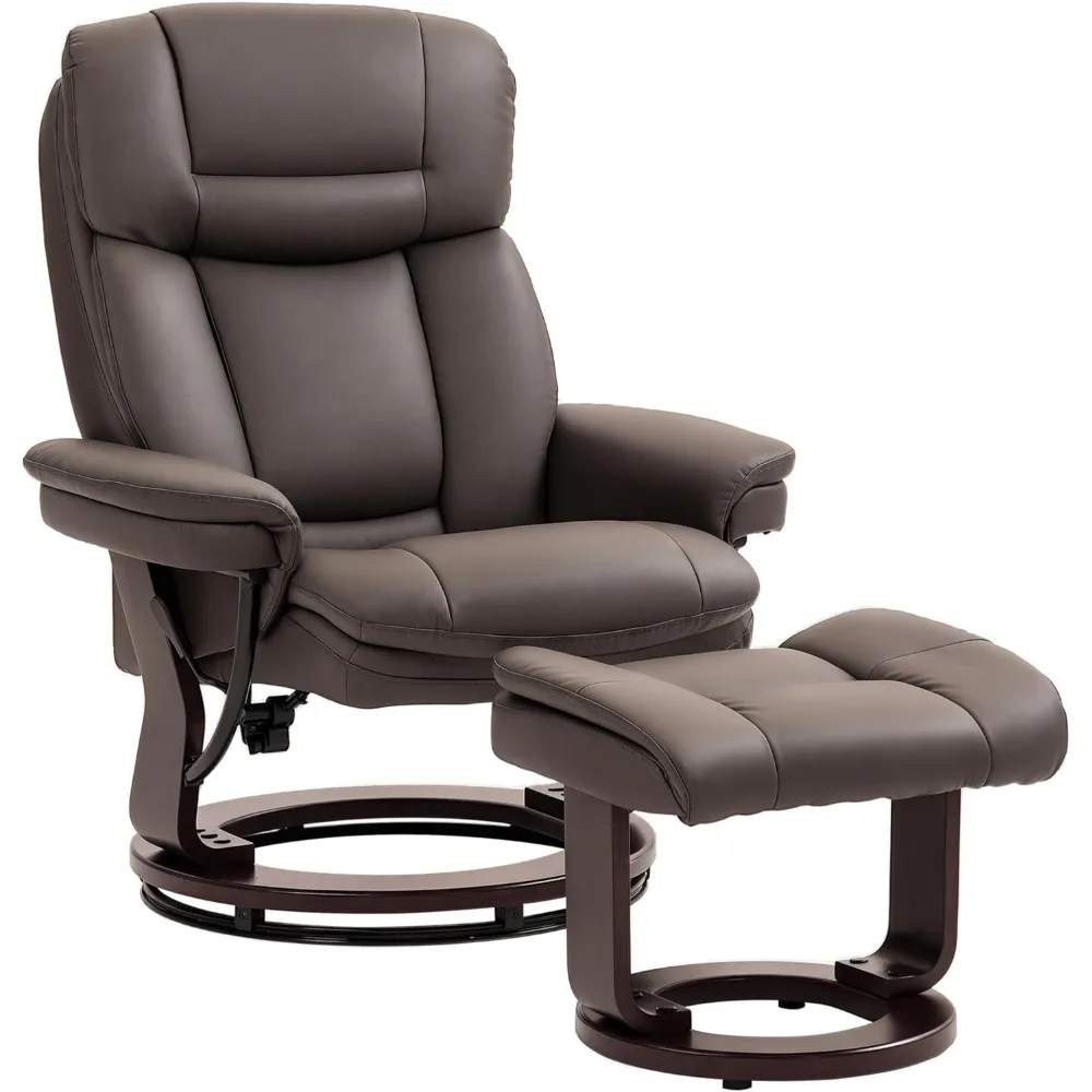 

Swivel Recliner Chair with Ottoman, PU Leather Recliner with Adjustable Backrest, Footrest, Wood Base, Recliner Chair