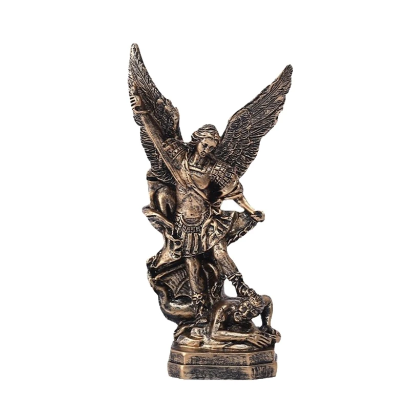 Miguel The Archangel Figurine, 5.12'' Resin Archangel Art Decors Archangel Miguel Defeated Evil Dragon H7EA