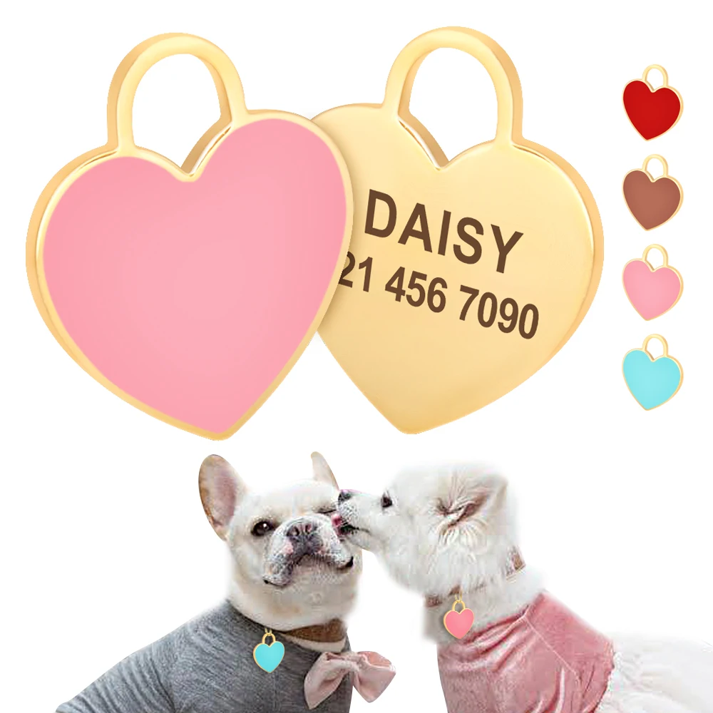 Tag ID cane personalizzato gratuito personalizzato cucciolo gatto targhetta ciondolo Anti-perso Tag cuore per collare Gril Boy Dogs accessori per