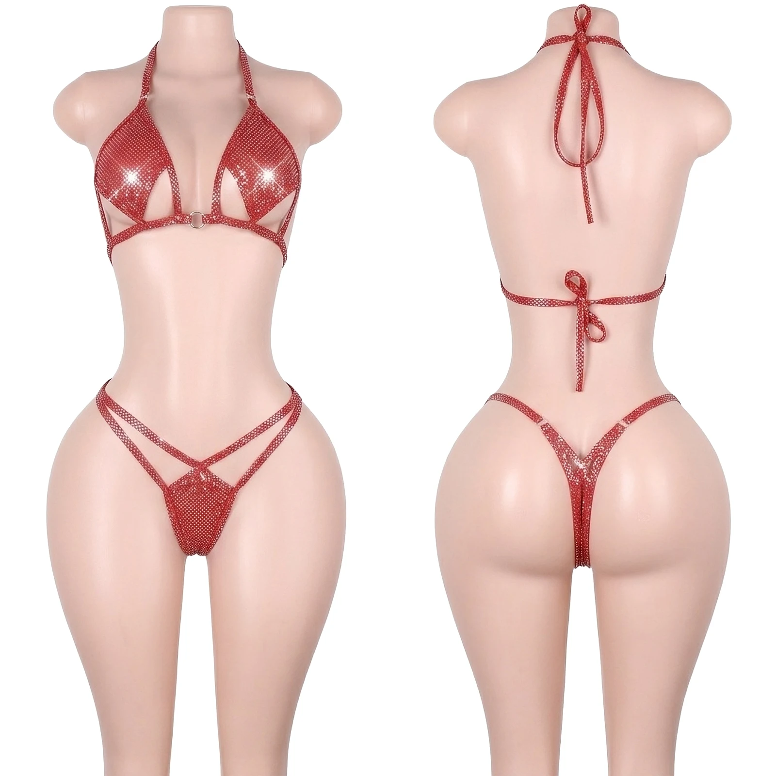 Reflective Polka Dot Sequin Two-Piece Underwear Exotic Dancewear Dancer Party Ensembles Gear Set Club Bottle Girl Adults