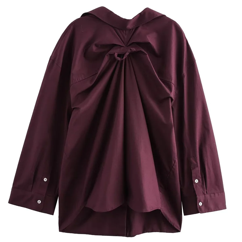 TRAF 2024 Woman Shirts & Blouses Women Blouse Burgundy Oversized Shirt Long Sleeve Frill Blouse Elegant Ruffle Loose Fit Blouse