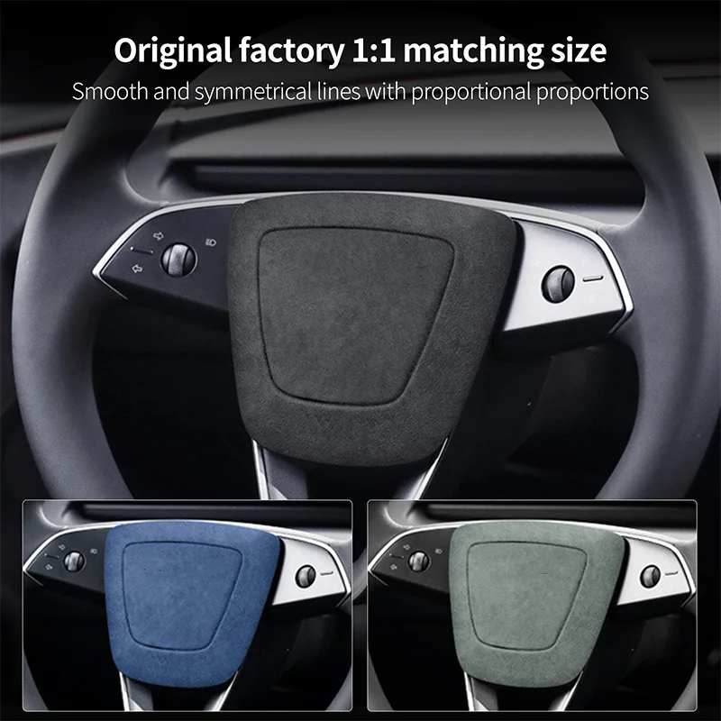 Suede Steering Wheel Panel Horn Button Trim Sticker for Tesla Model 3 Highland 2024 Model Y Juniper 2025 Car Interior Accessorie view 4